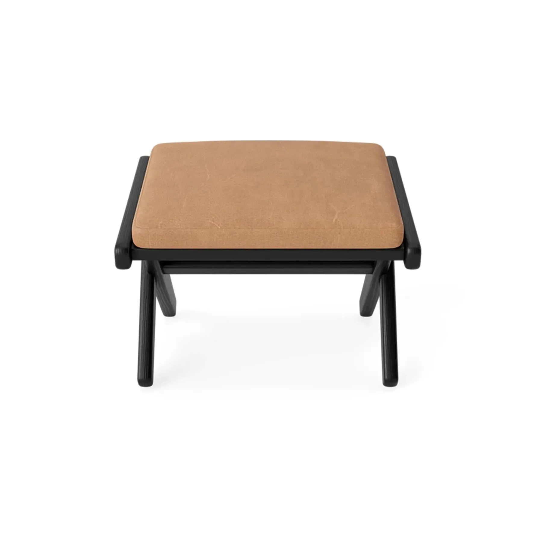 Footstool with Leather Upholstery - Anthracite