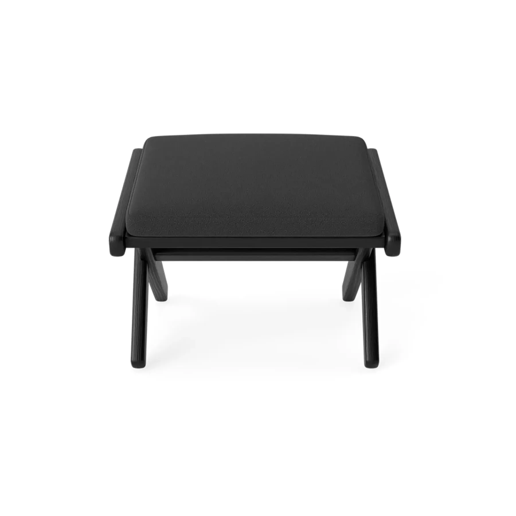 Footstool with Leather Upholstery - Black