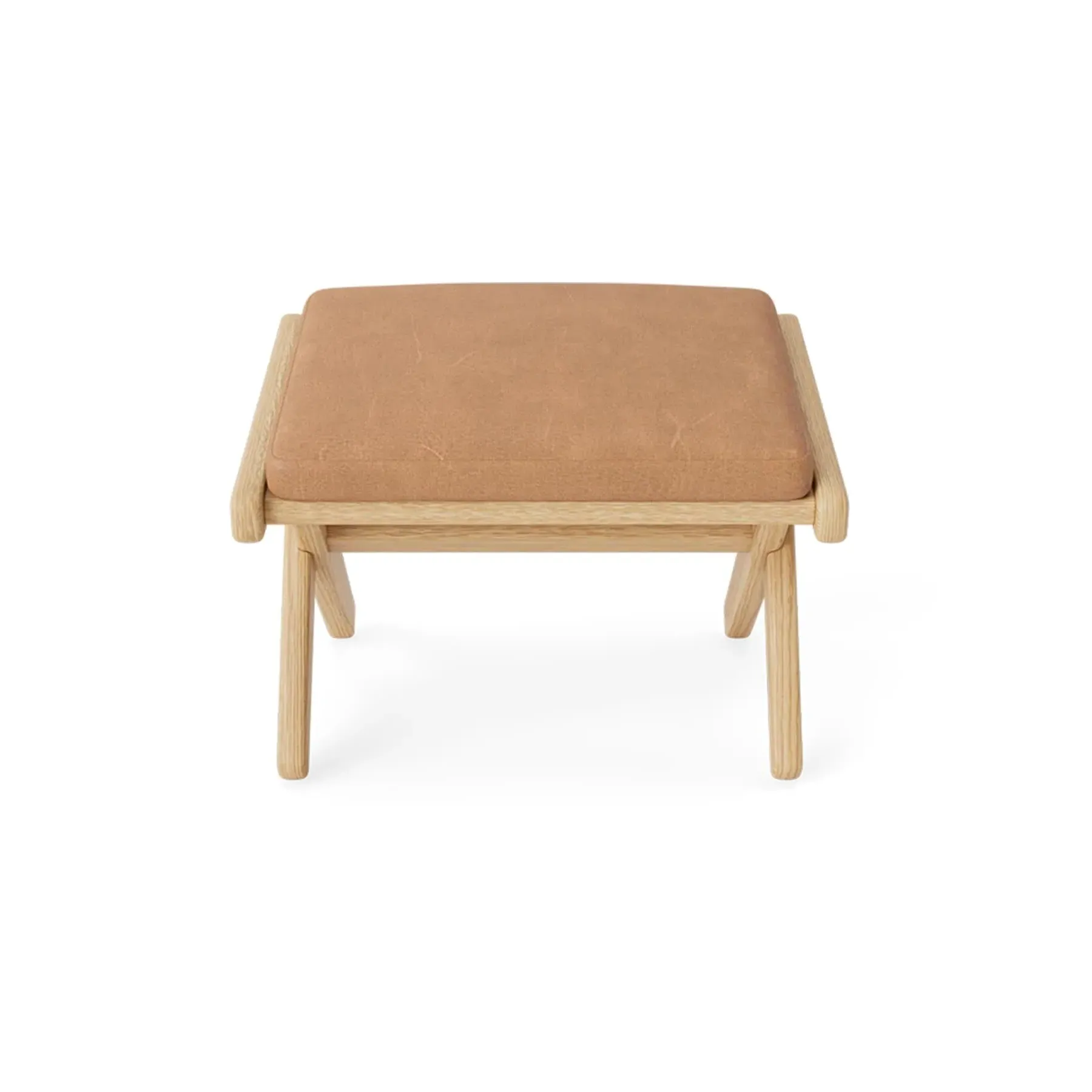 Footstool with Leather Upholstery - Camel, Oak