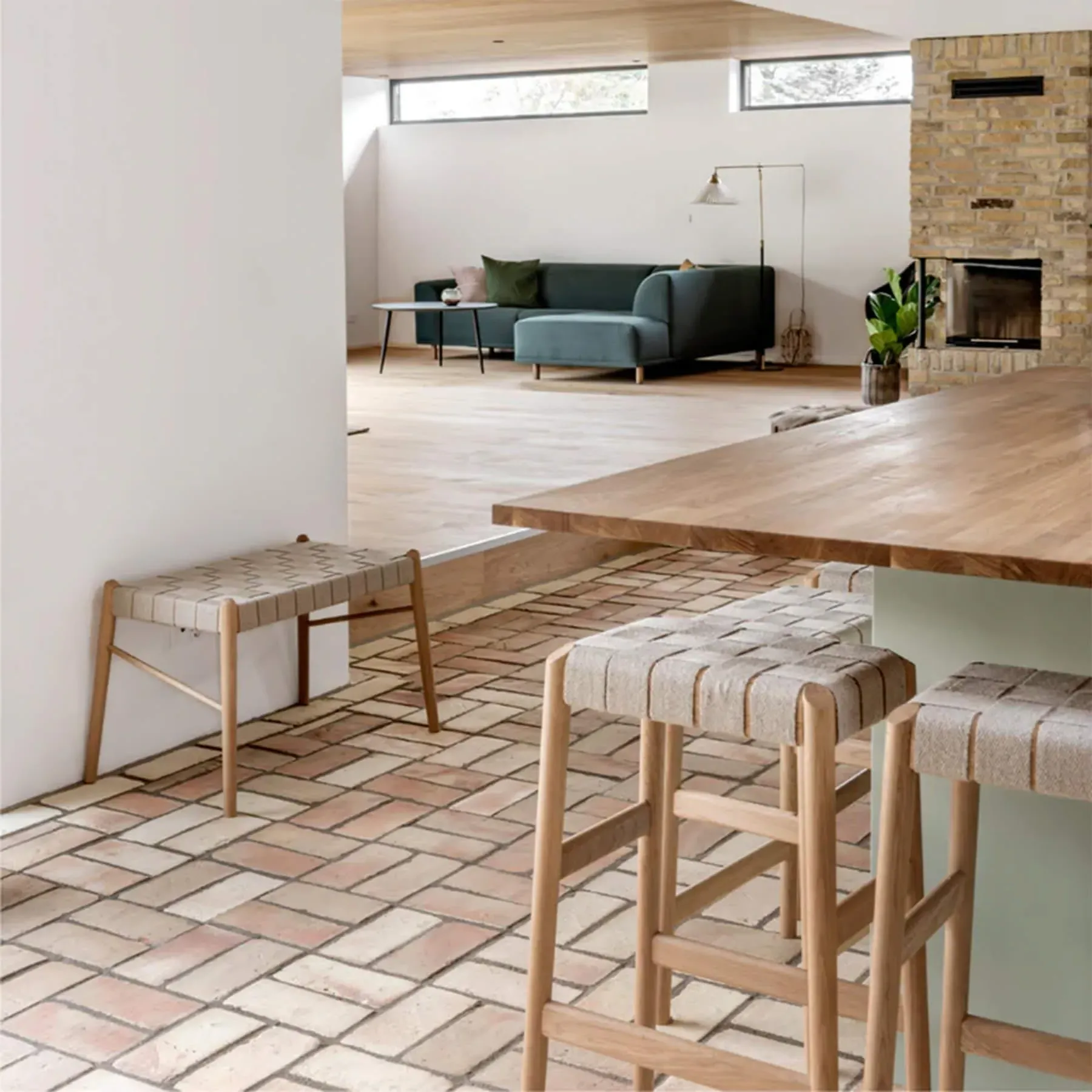 Large Bench with Woven Webbing - Oak