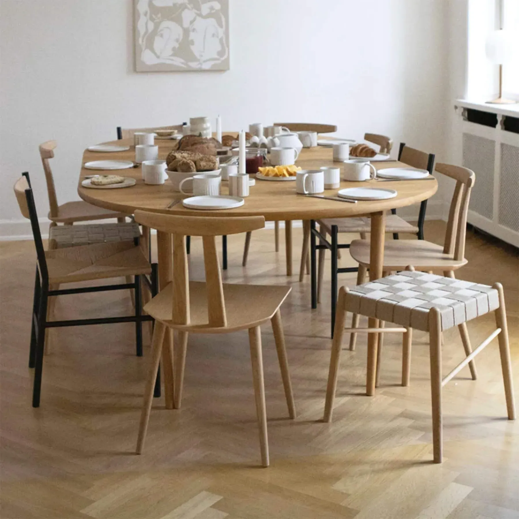 Low Stool with Woven Seat - Natural, Oak