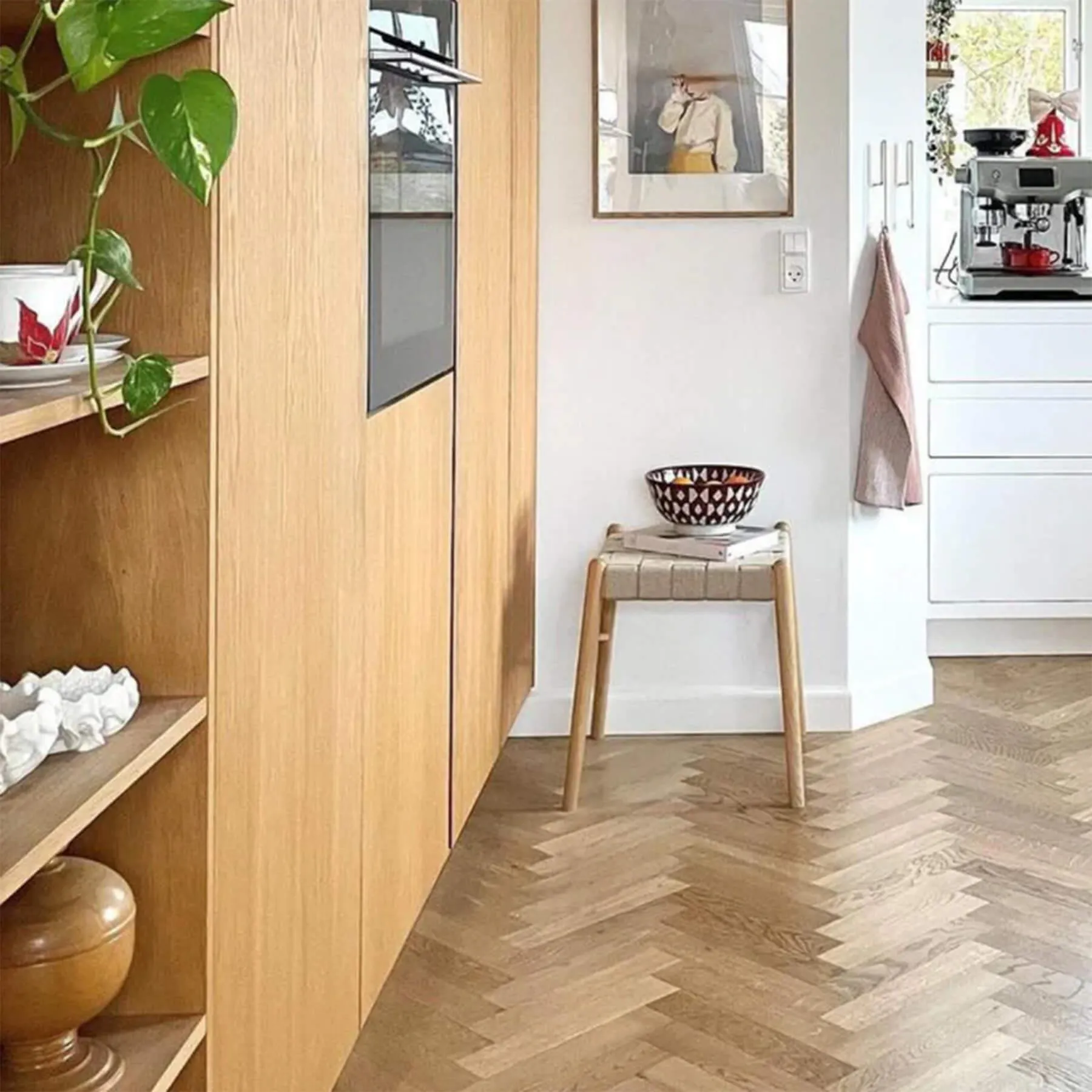 Low Stool with Woven Seat - Natural, Oak