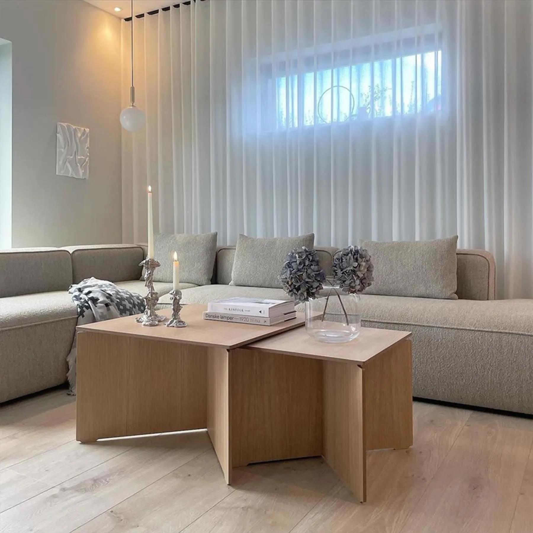 Medium Coffee Table with Cross Base - Oak Veneer