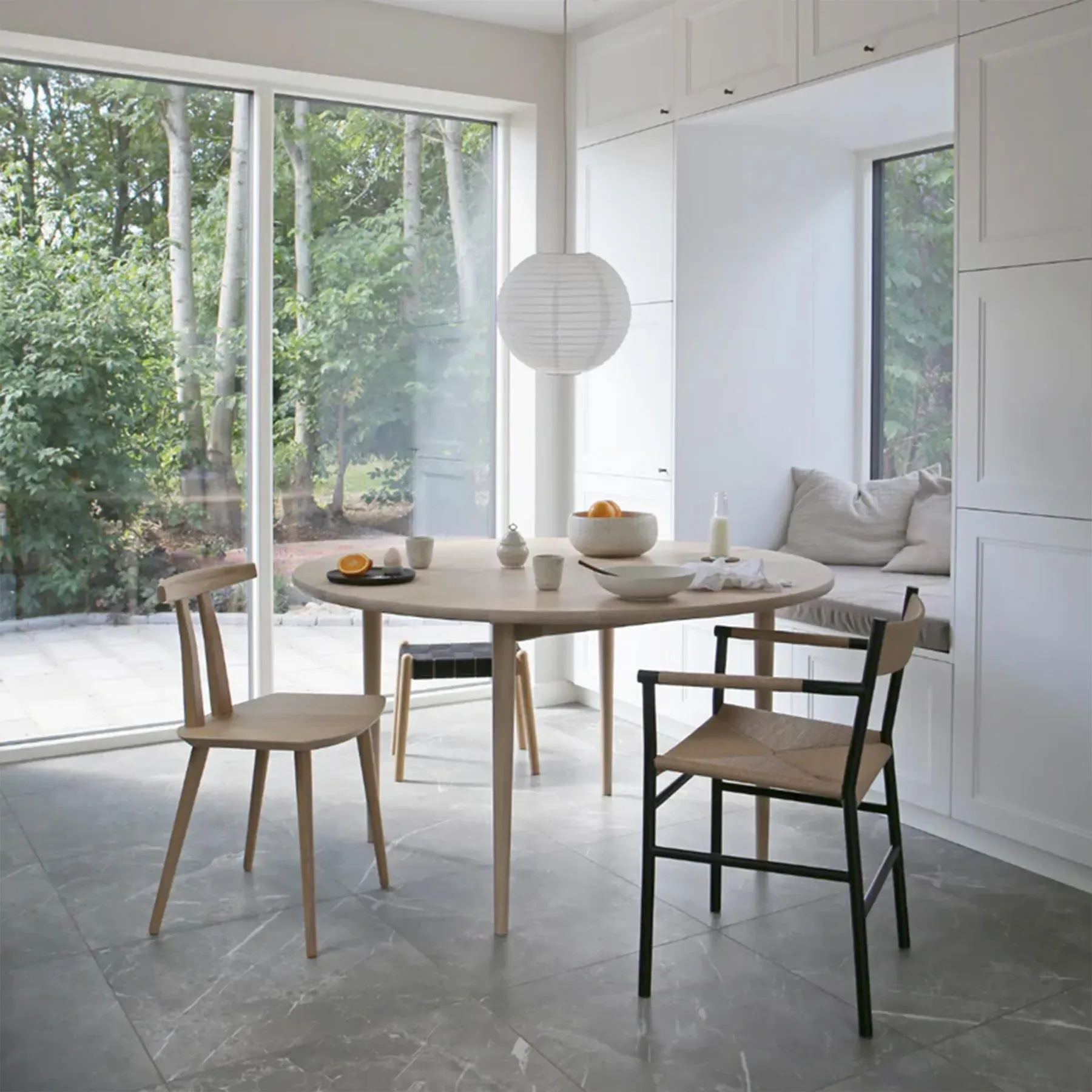 Round Dining Table with Extensions - Oak, Solid Wood