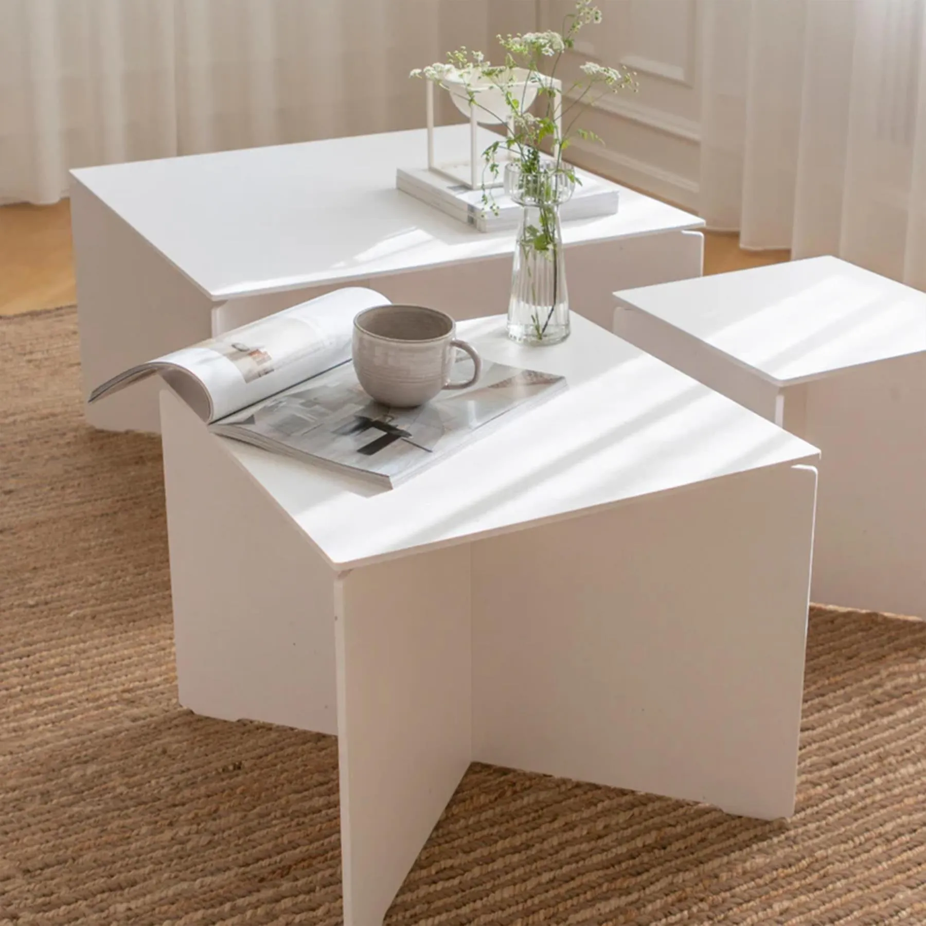 Small Coffee Table with Cross Base - Oak Veneer