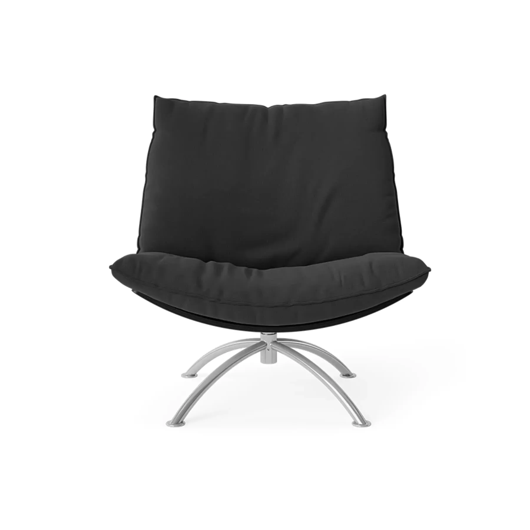 Swivel Armchair with Steel Base - Black, Leather image