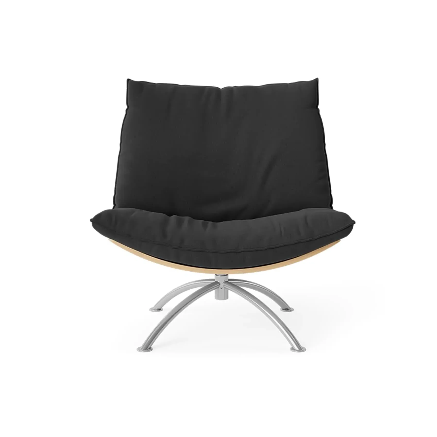 Swivel Armchair with Steel Base - Black, Leather