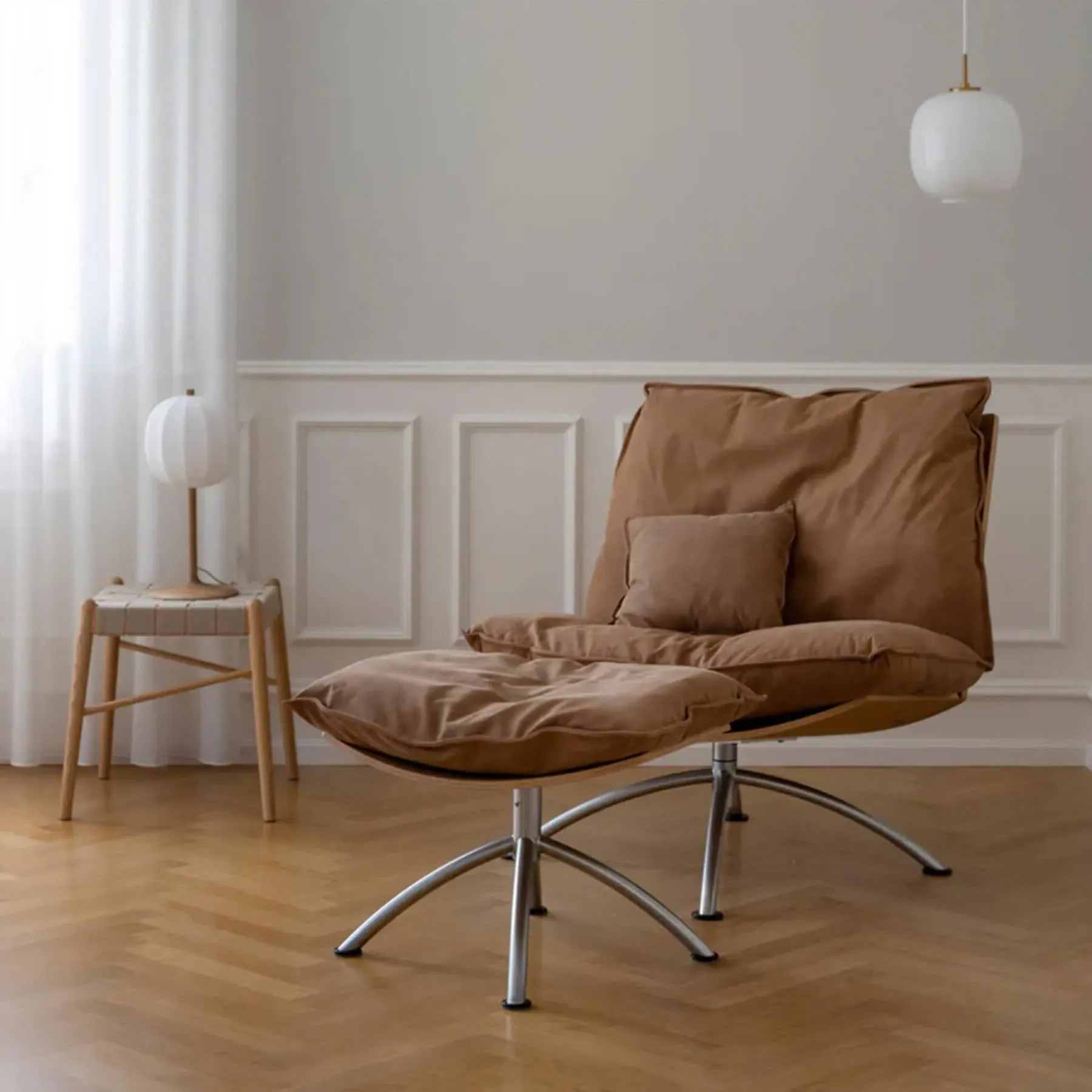 Swivel Stool with Cushion - Natural, Boucle