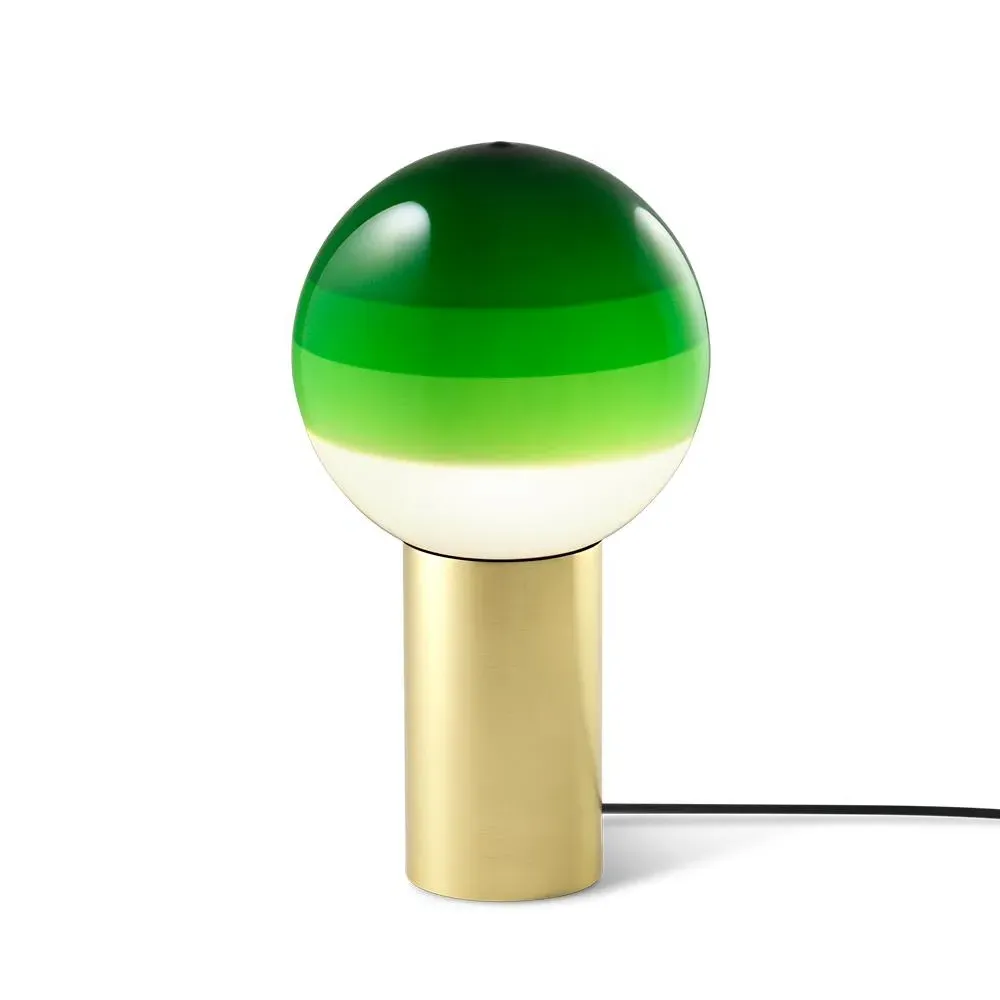 Large Table Lamp with Glass Shade - Green, Brass
