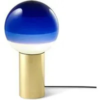 Small Table Lamp with Glass Shade - Blue, Brass