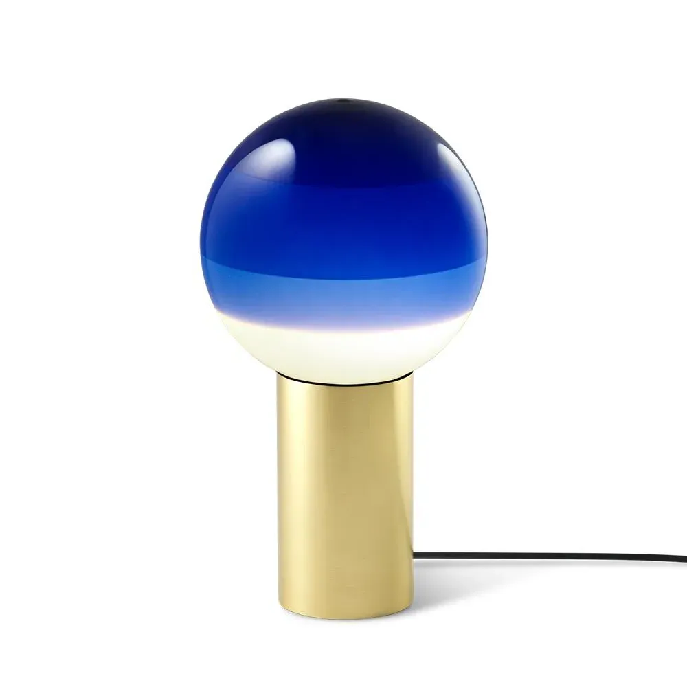 Small Table Lamp with Glass Shade - Blue, Brass image
