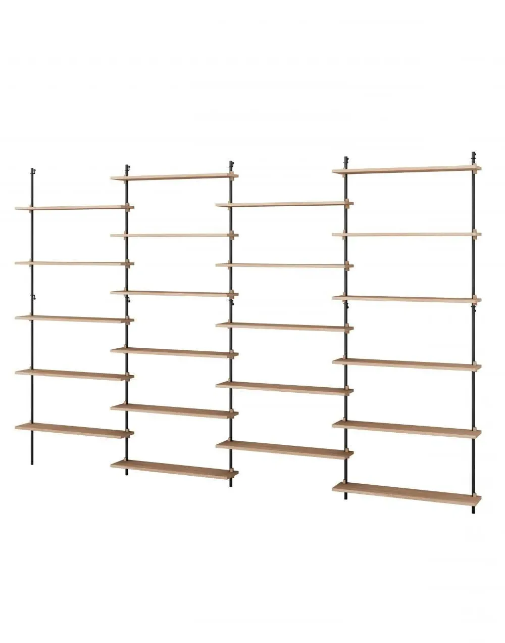 4-Bay Wall Shelving System - Black, Oak