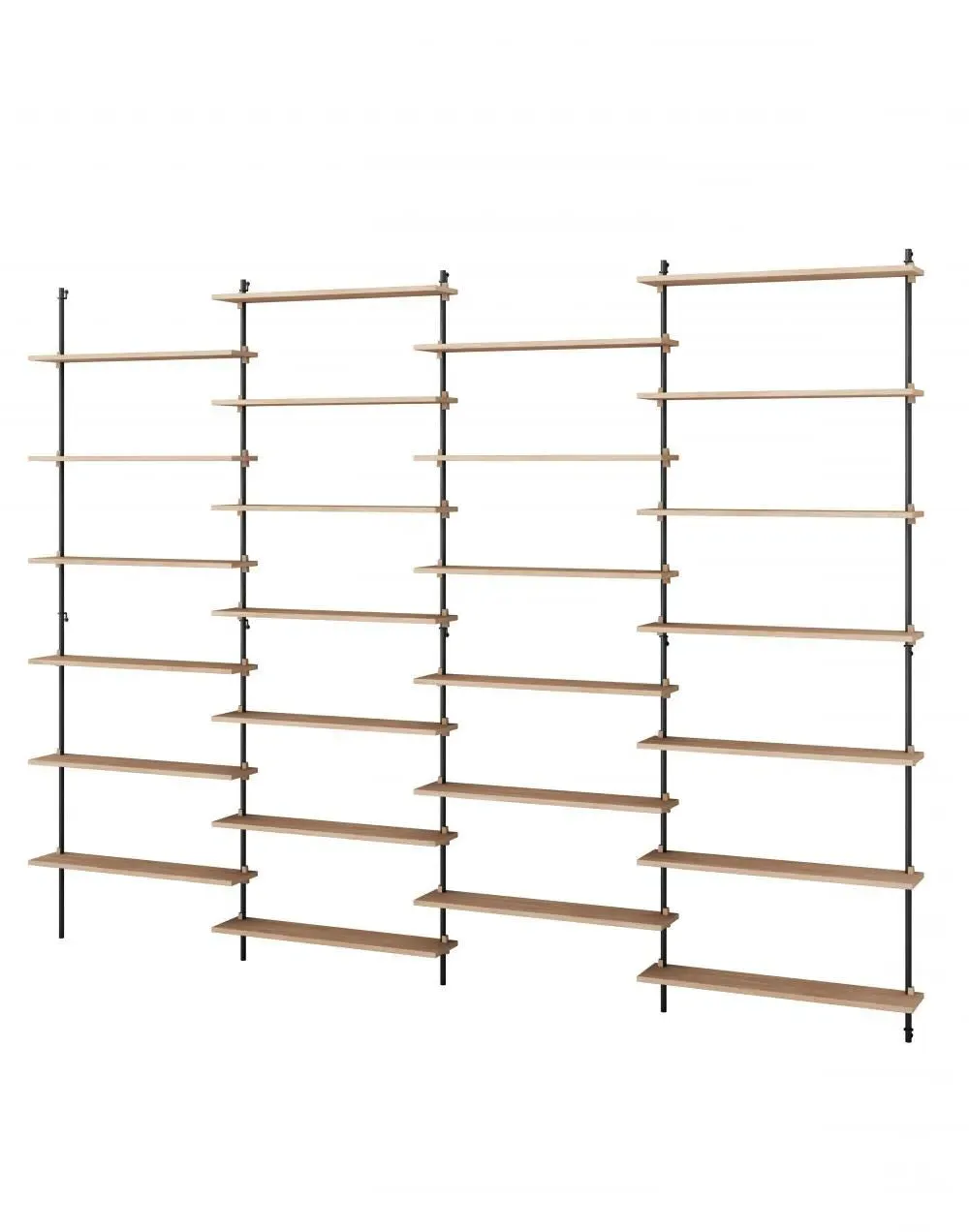 4-Bay Wall Shelving System - Black, Oak