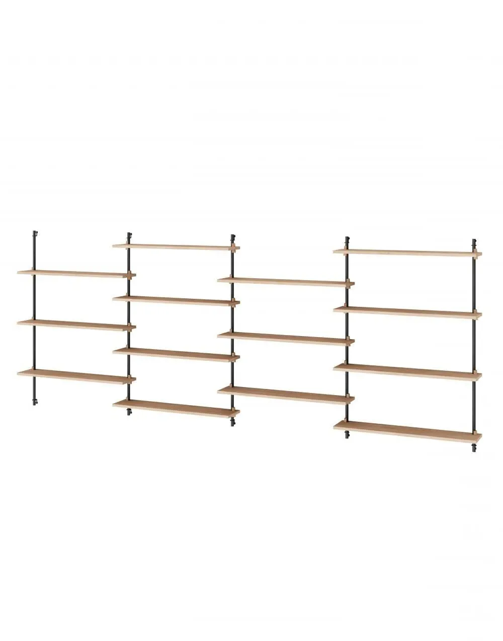 4-Bay Wall Shelving System - Black, Oak