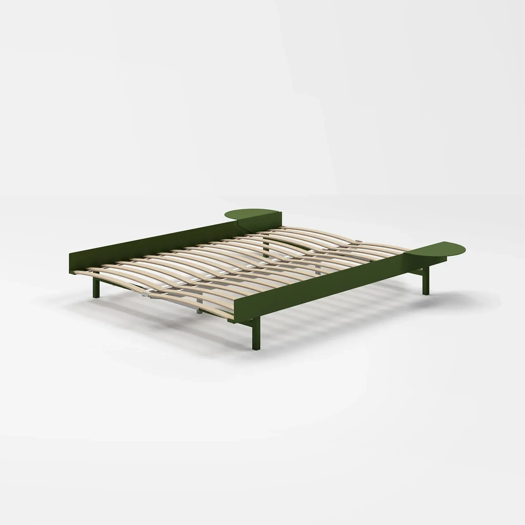 Double Bed Frame with Side Tables - Pine Green, Steel