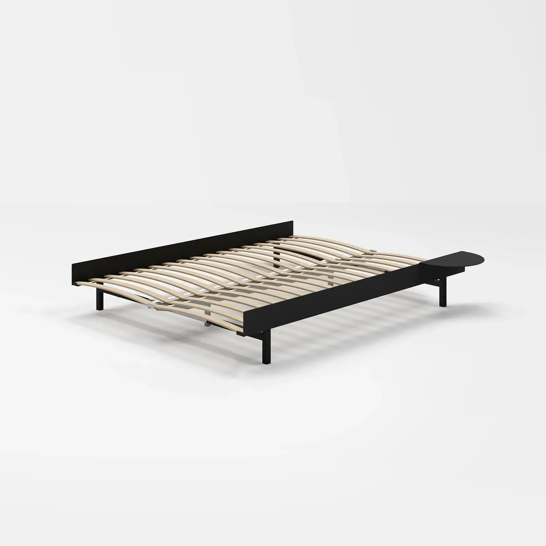 Double Bed with Side Table - Black, Steel