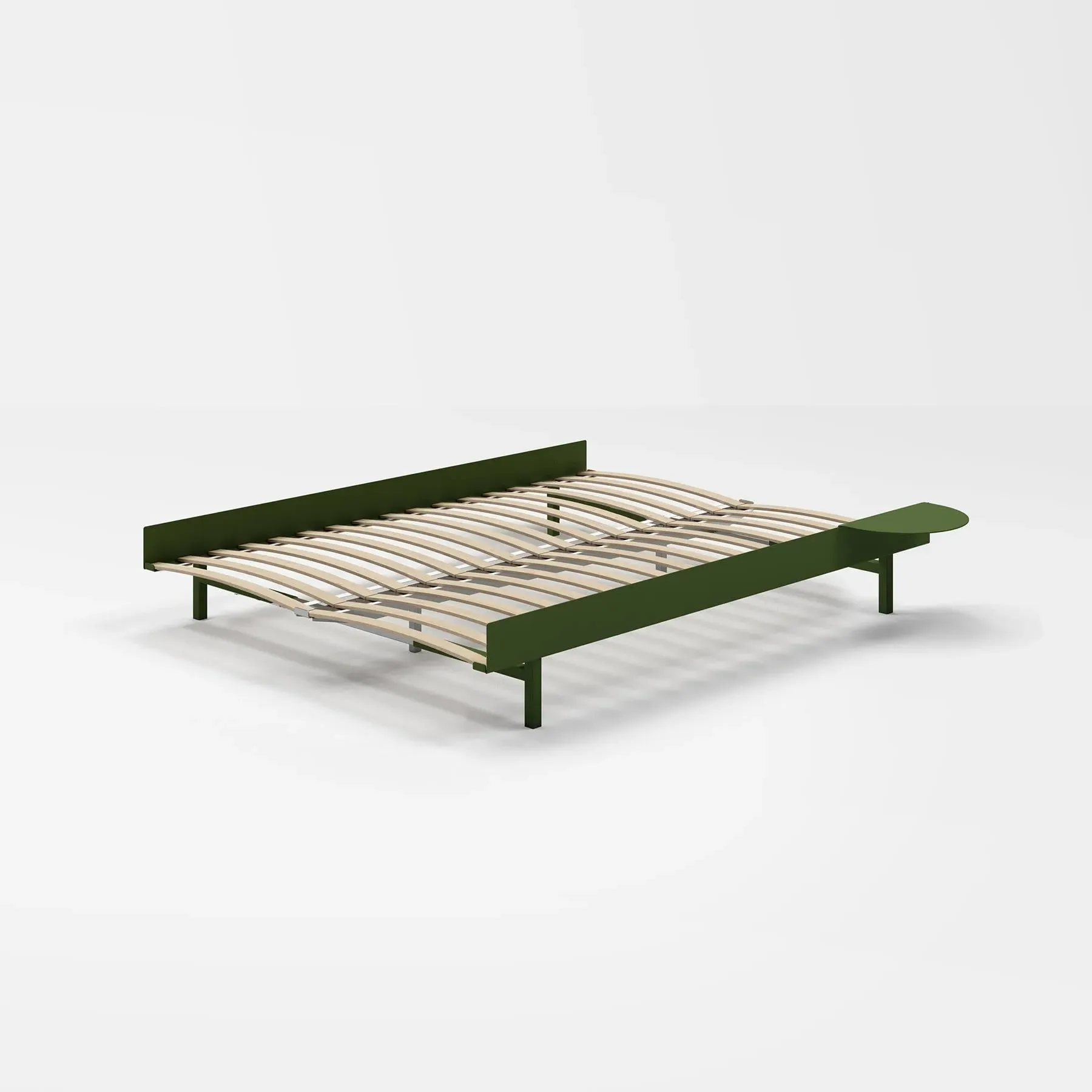 Double Bed with Side Table - Pine Green, Steel