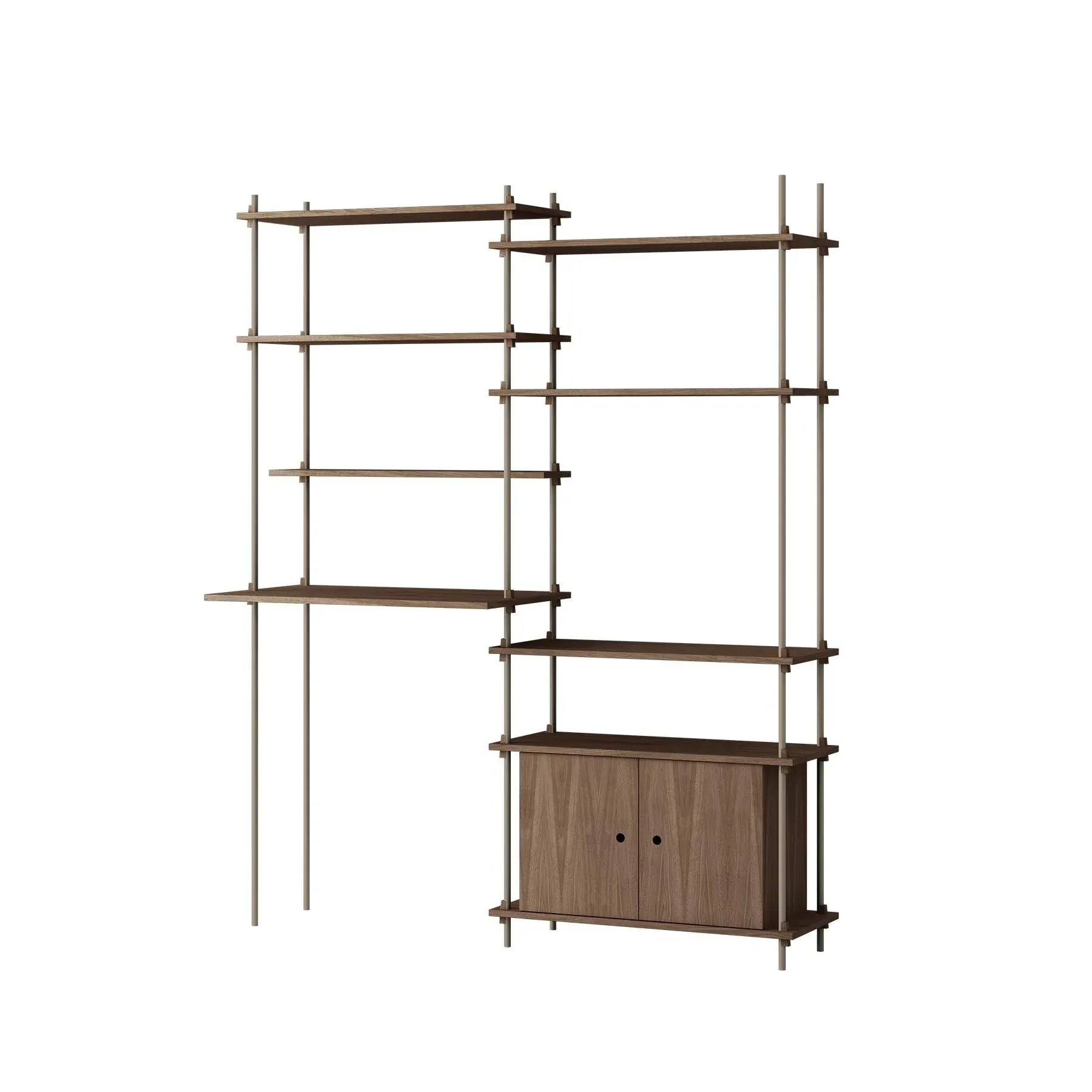 Double Shelving System with Cabinet - Oak
