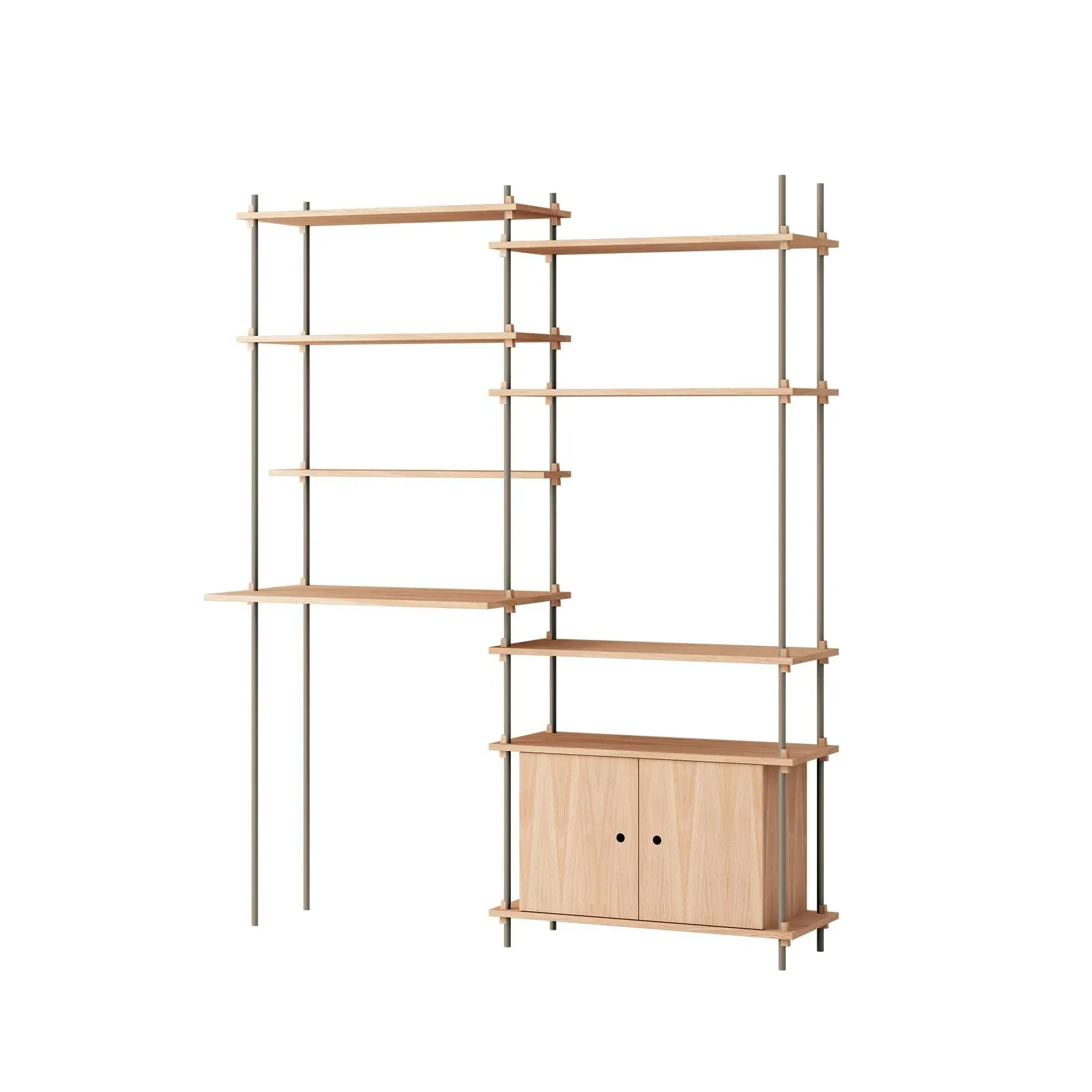 Double Shelving System with Cabinet - Oak