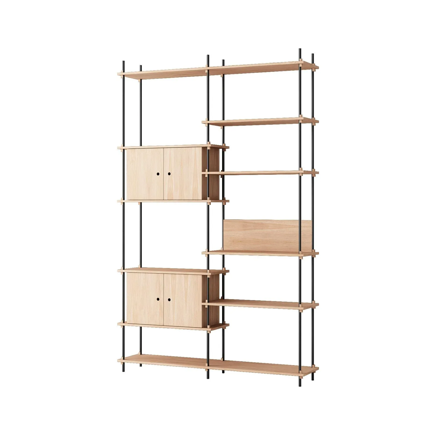 Double Shelving System with Cabinets - Black, Oak image