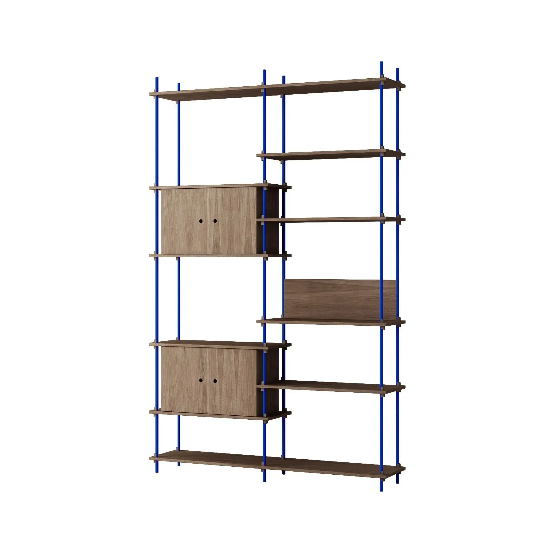Double Shelving System with Cabinets - Blue, Oak