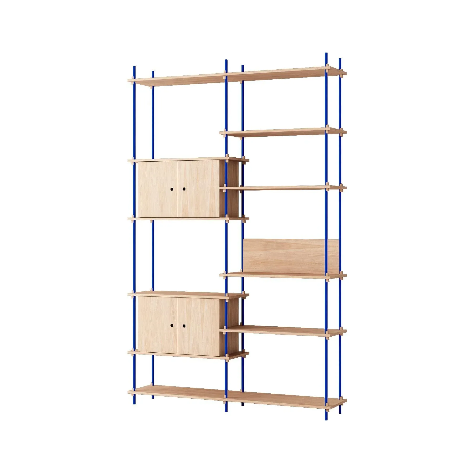 Double Shelving System with Cabinets - Blue, Oak
