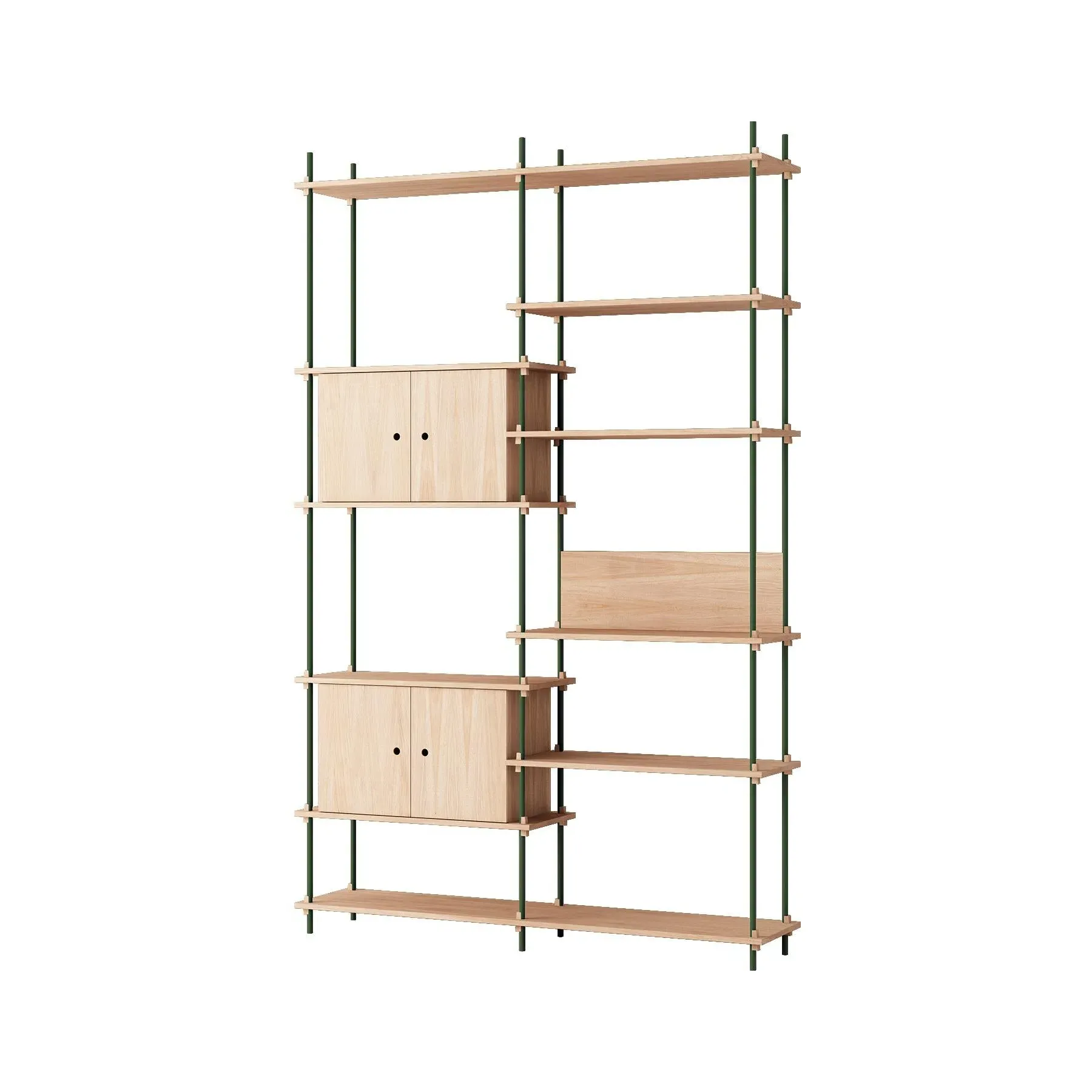 Double Shelving System with Cabinets - Green, Oak