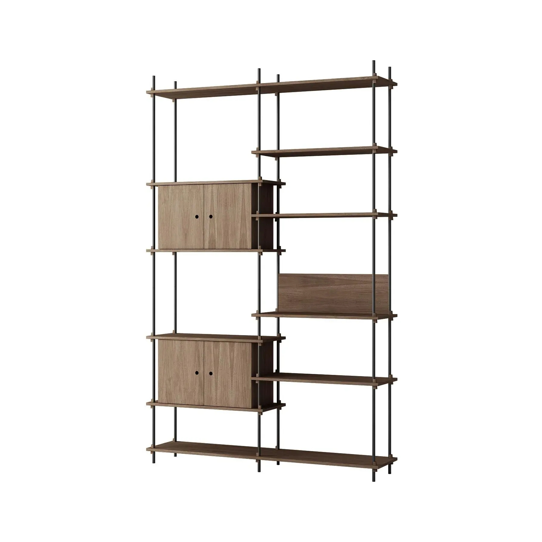 Double Shelving System with Cabinets - White, Oak