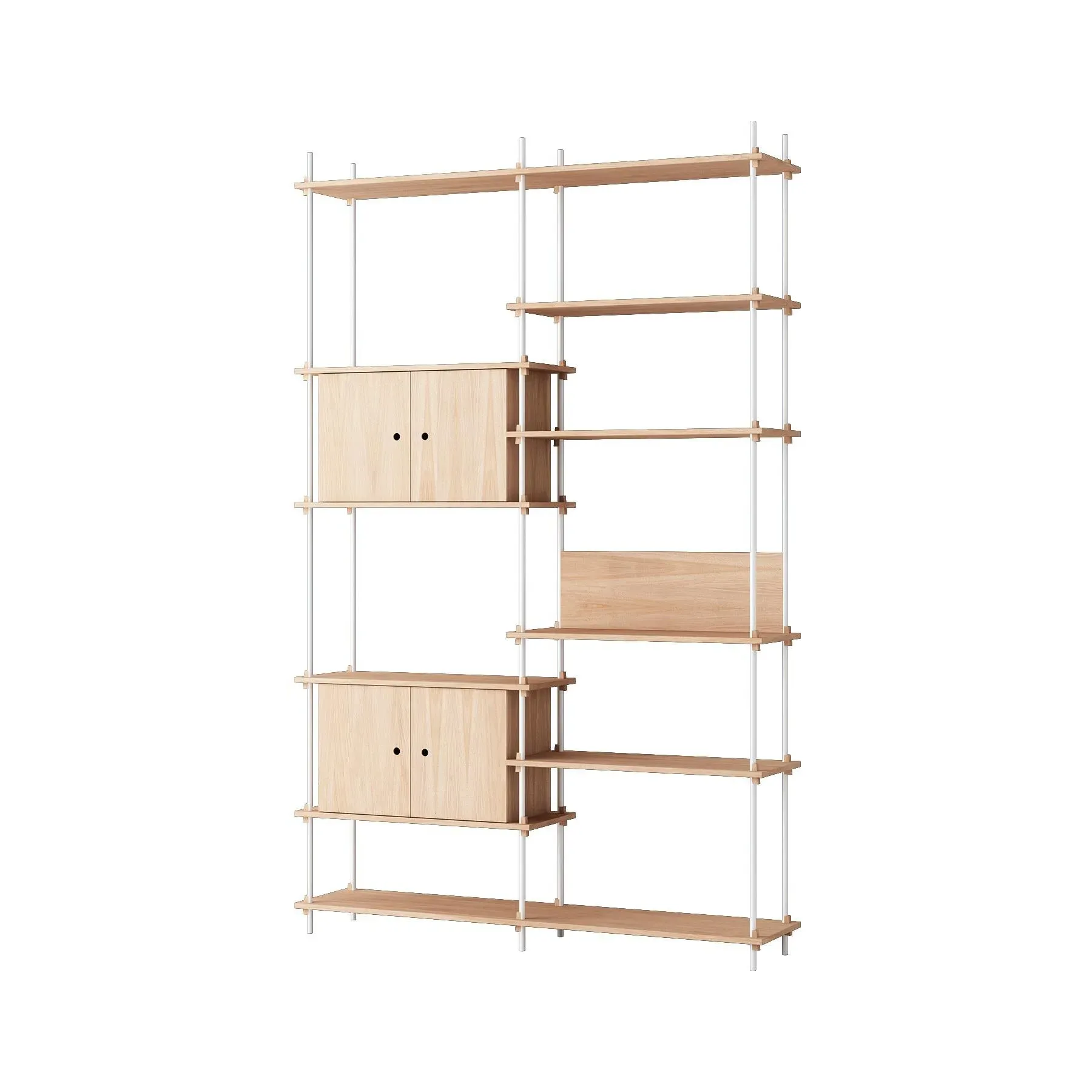 Double Shelving System with Cabinets - White, Oak