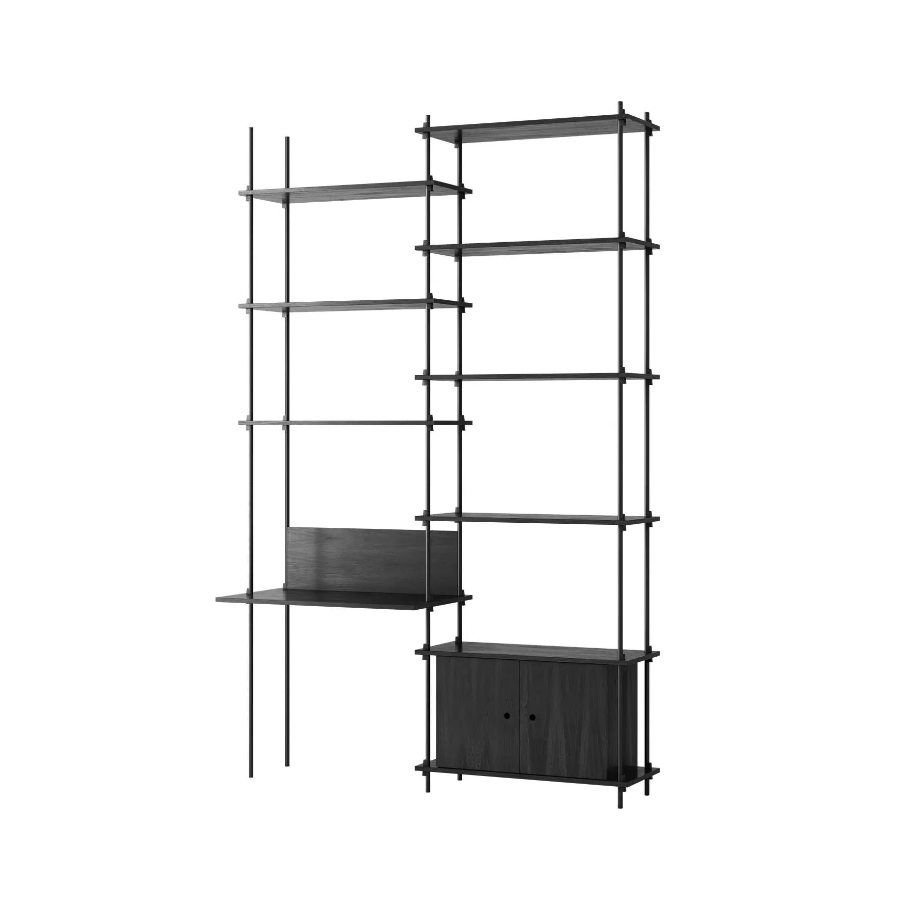 Double Shelving System with Desk - Black, Wood