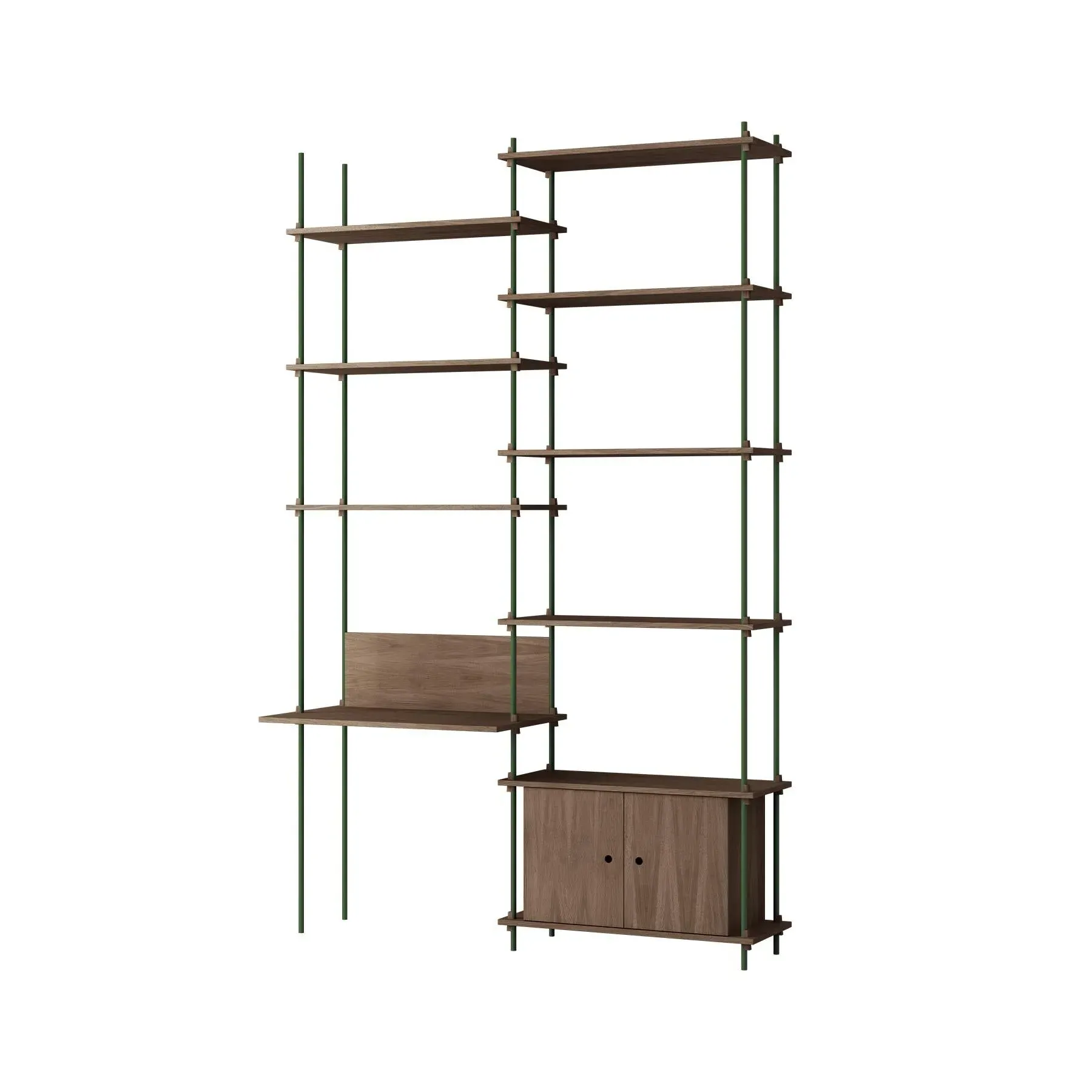 Double Shelving System with Desk - Smoked Oak
