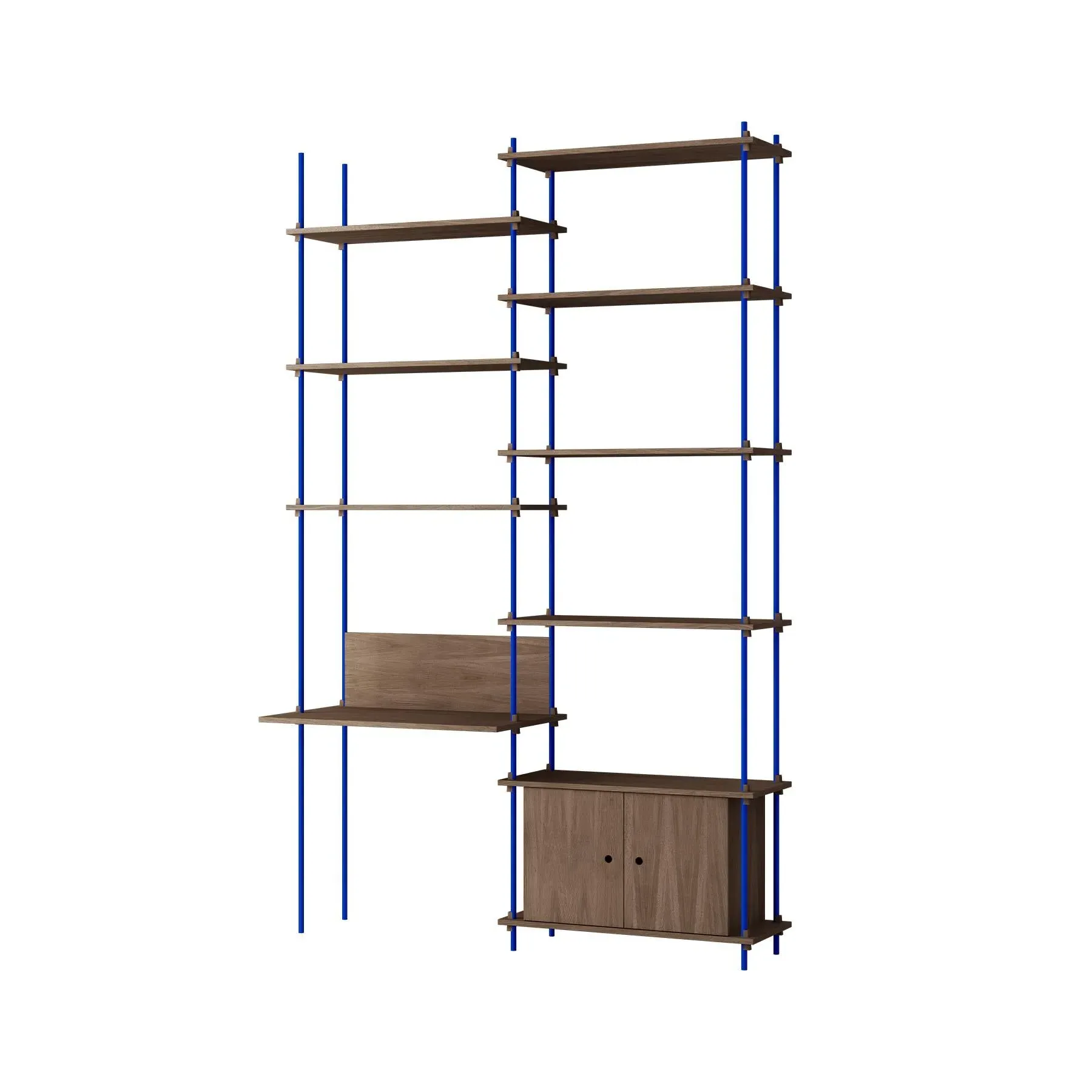 Double Shelving System with Desk - Smoked Oak