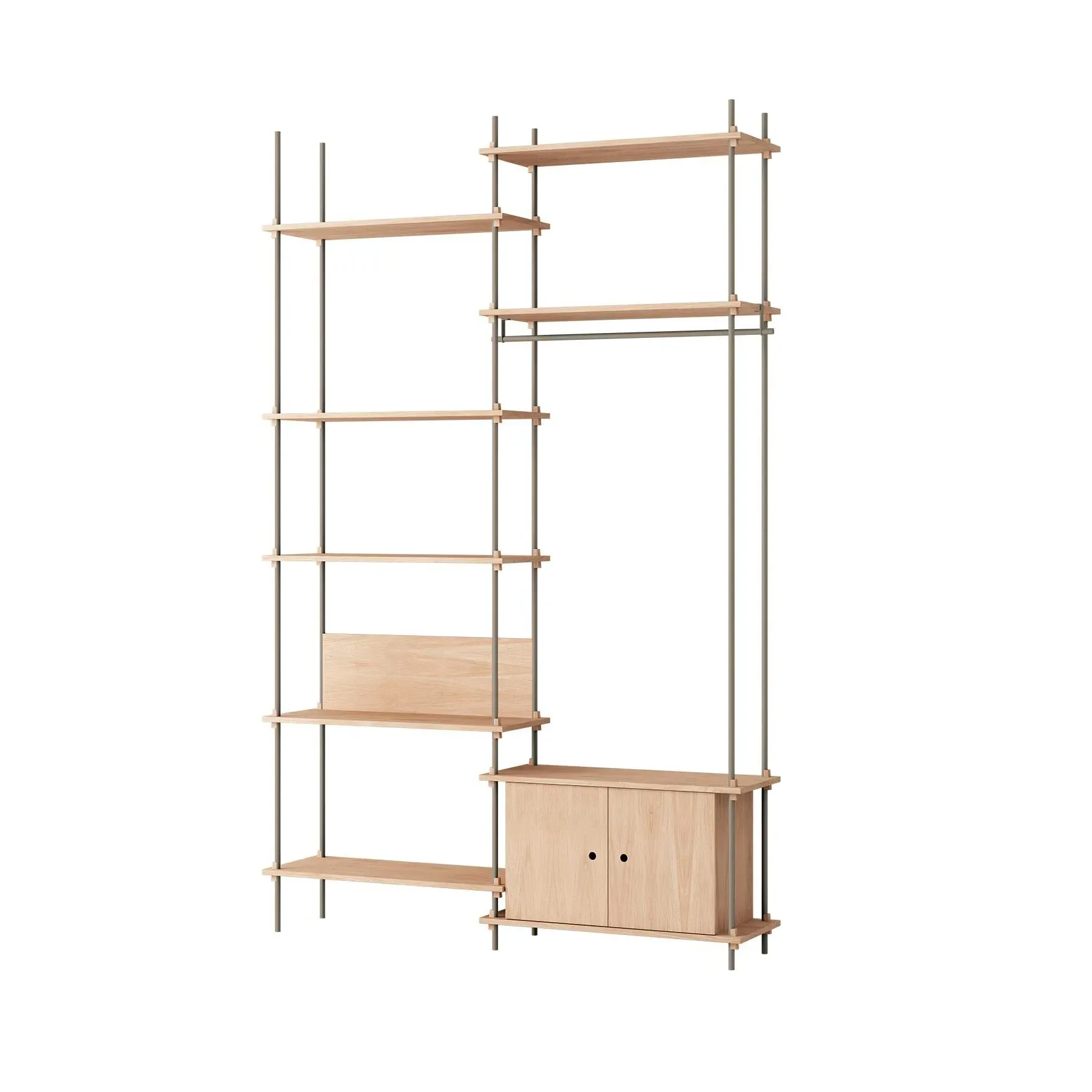Double Shelving System with Desk - Warm Grey, Oak