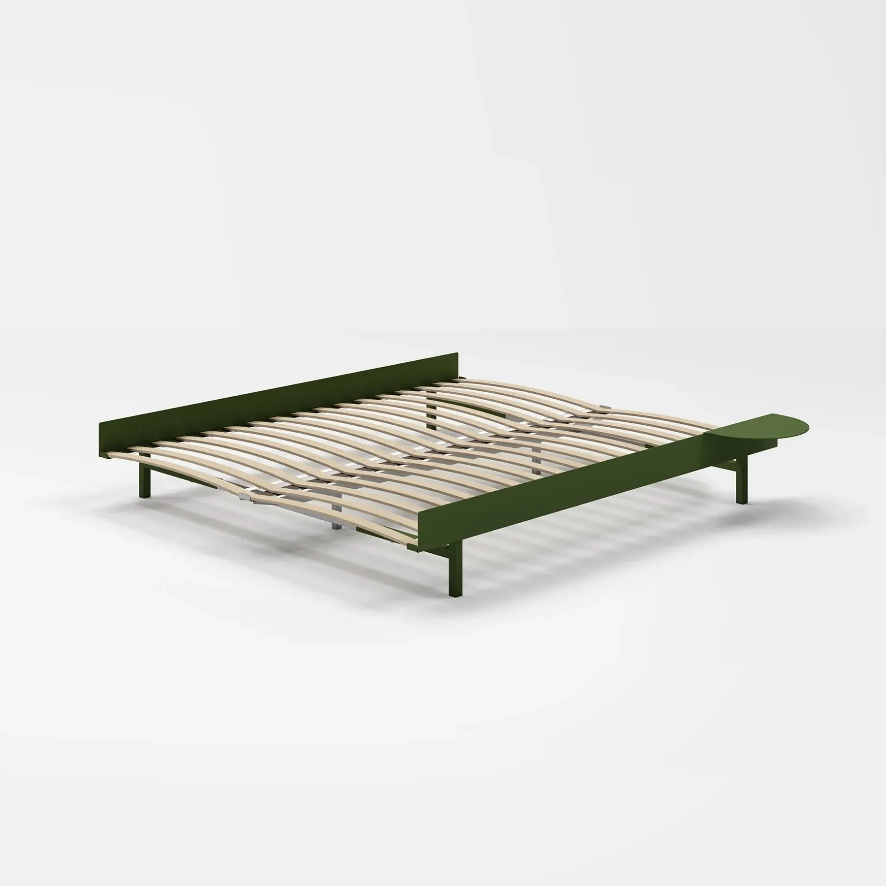 King Bed with Side Table - Pine Green, Steel