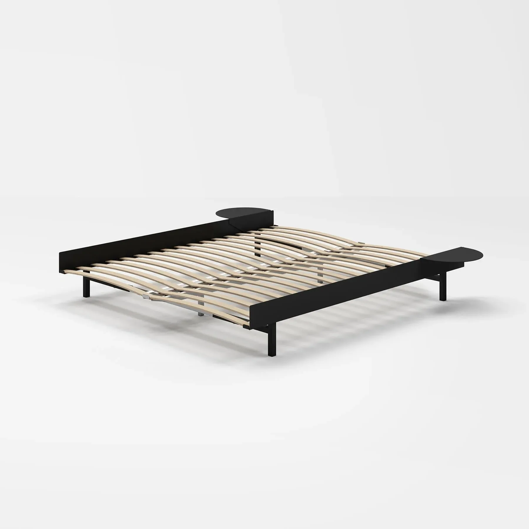 King Size Bed Frame with Side Tables - Black, Steel
