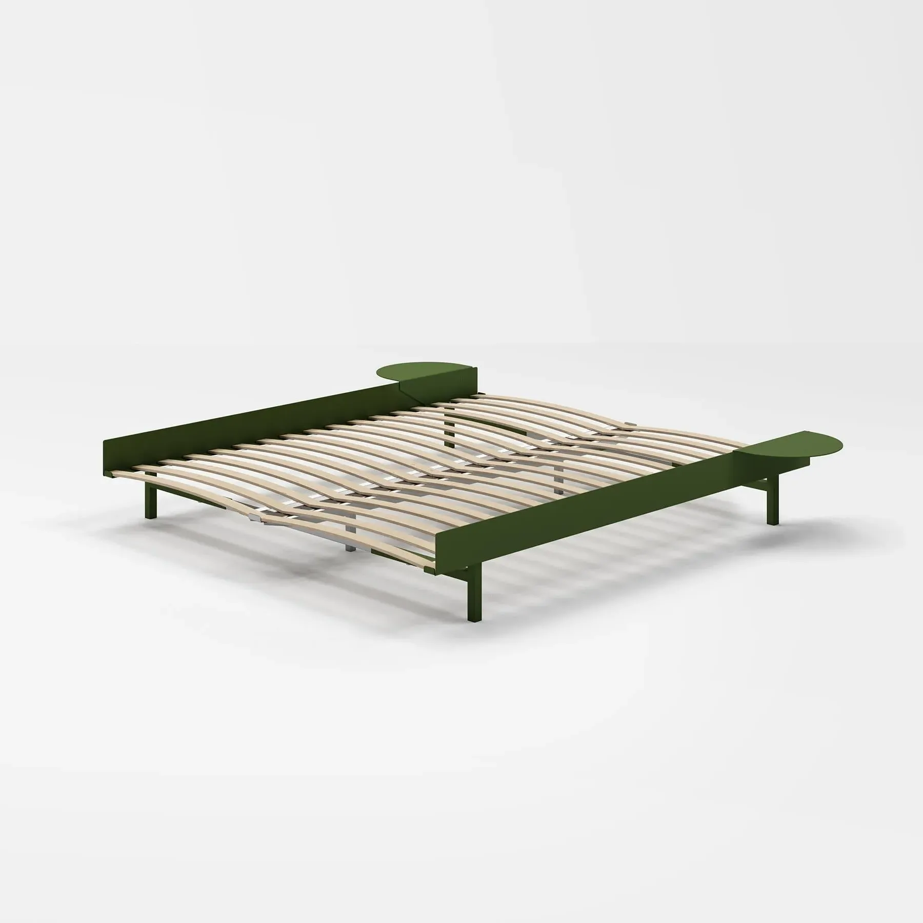 King Size Bed Frame with Side Tables - Pine Green, Steel