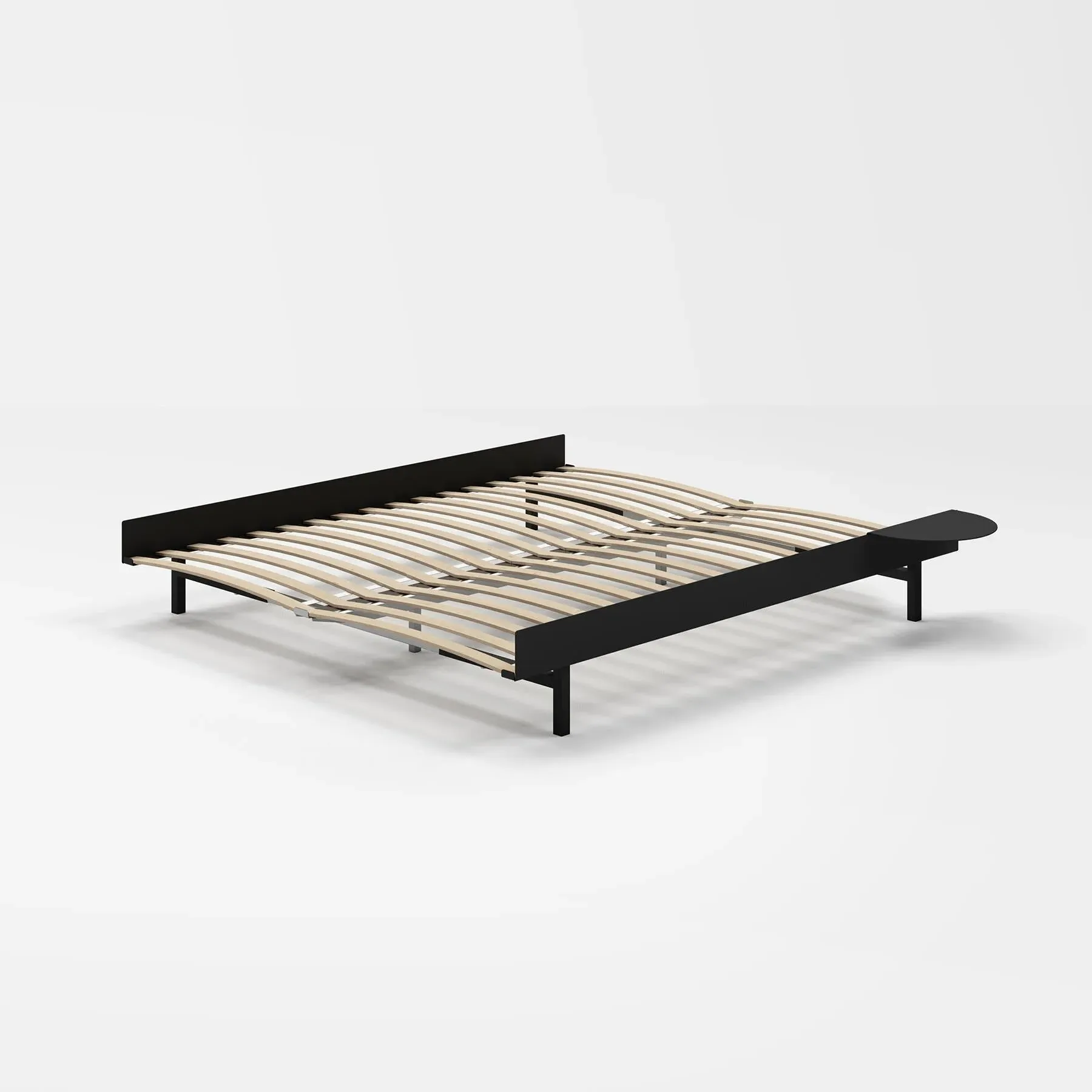 King Size Bed with Side Table - Black, Steel
