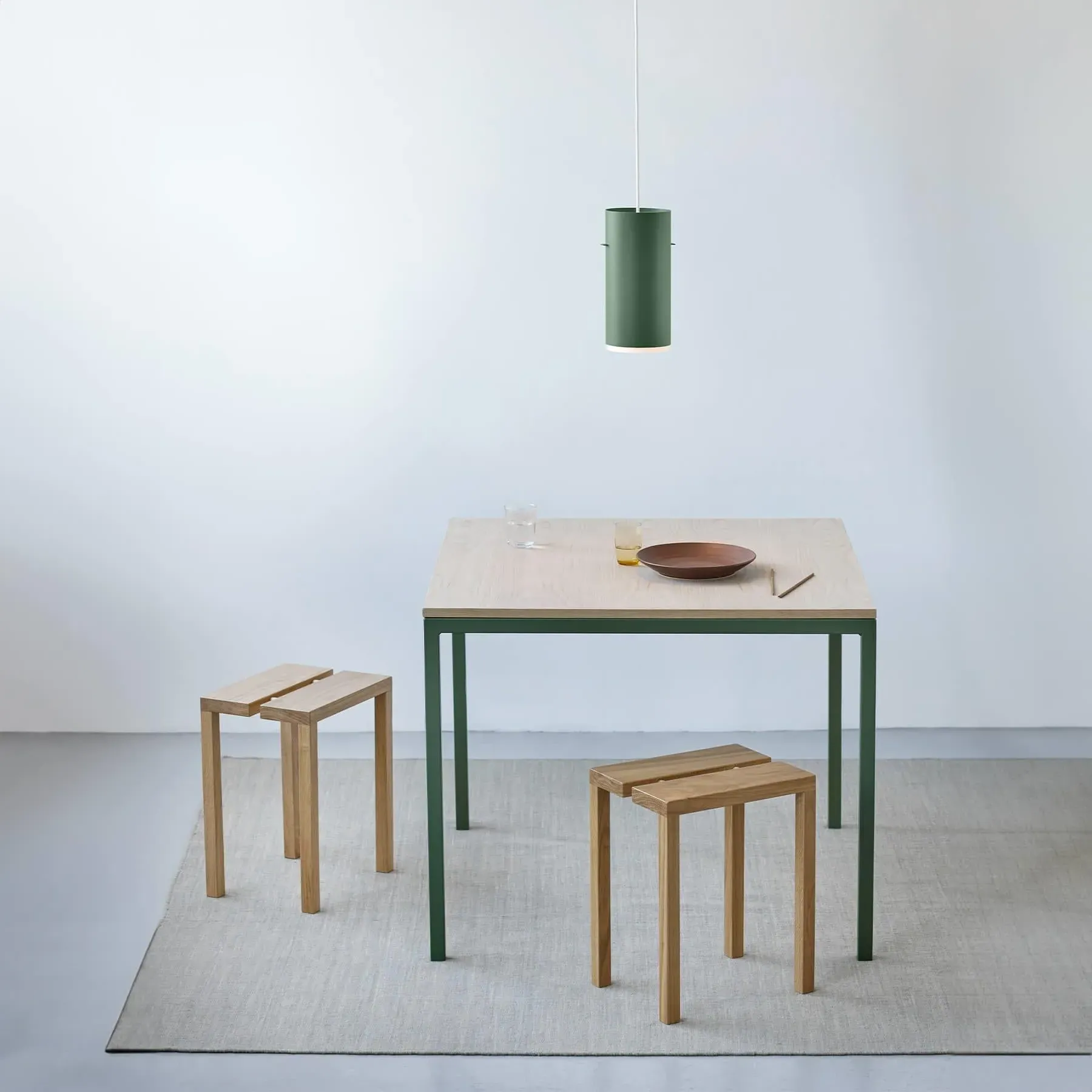 Large Tube Pendant Light - Pine Green, Aluminium