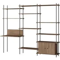MOEBE Triple Shelving System with Cabinet and Desk - Black, Smoked Oak