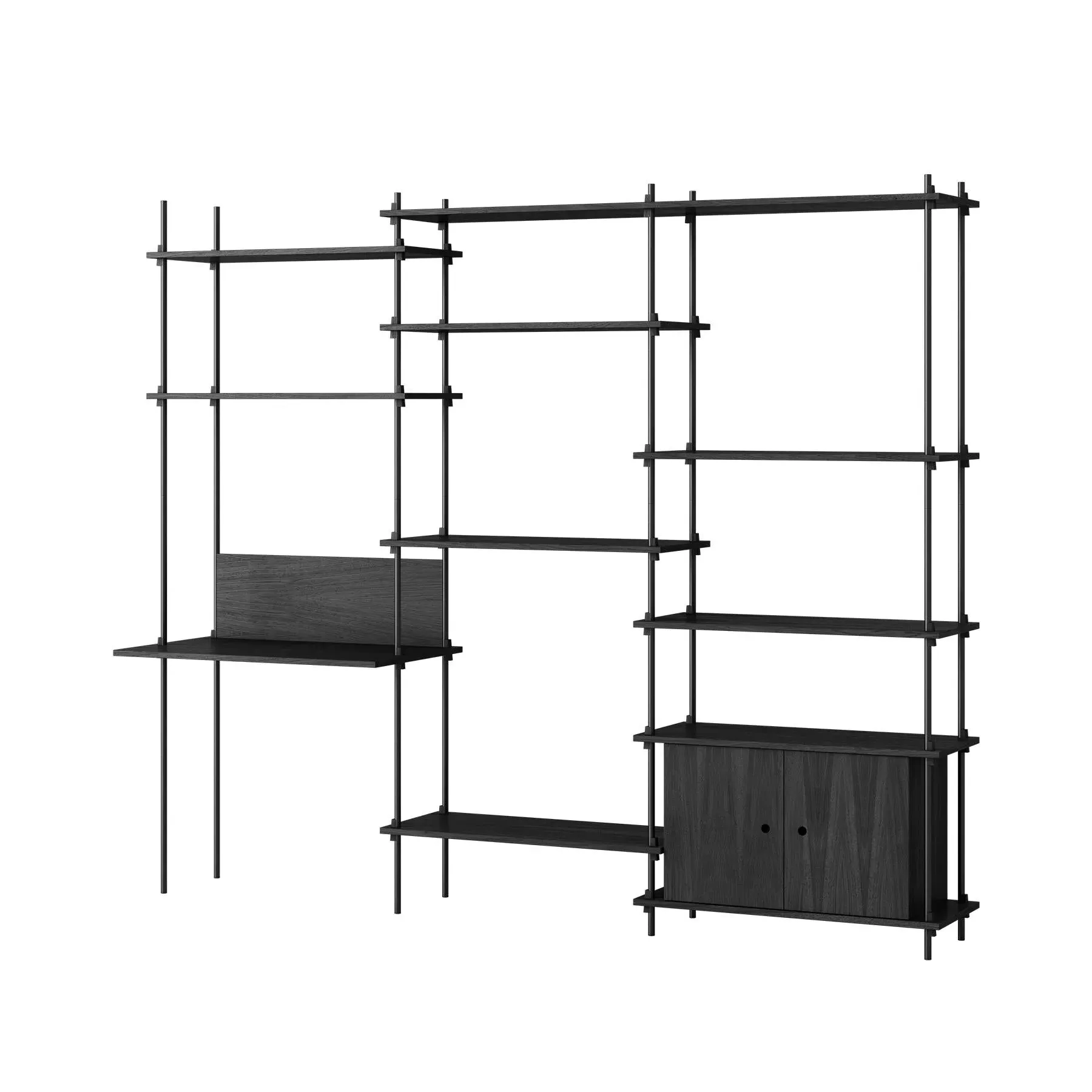 MOEBE Triple Shelving System with Cabinet and Desk - Black image