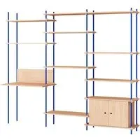 MOEBE Triple Shelving System with Cabinet and Desk - Oak, Blue