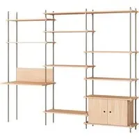 MOEBE Triple Shelving System with Cabinet and Desk - Oak, Warm Grey
