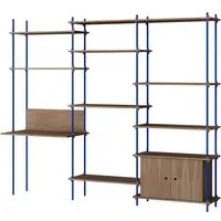 MOEBE Triple Shelving System with Cabinet and Desk - Smoked Oak, Blue