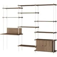 MOEBE Triple Shelving System with Cabinet and Desk - White, Smoked Oak