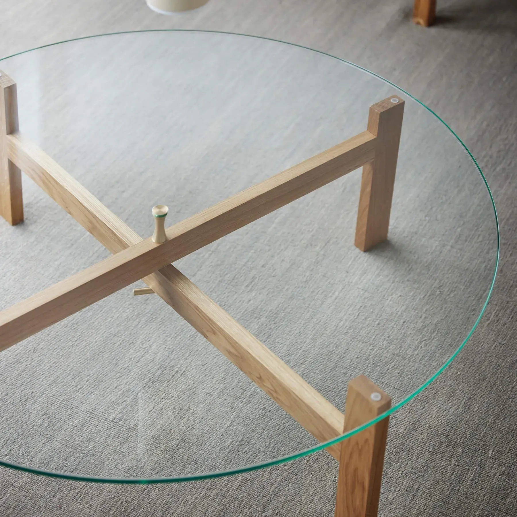 Round Coffee Table with Glass Top - Oak, Wood
