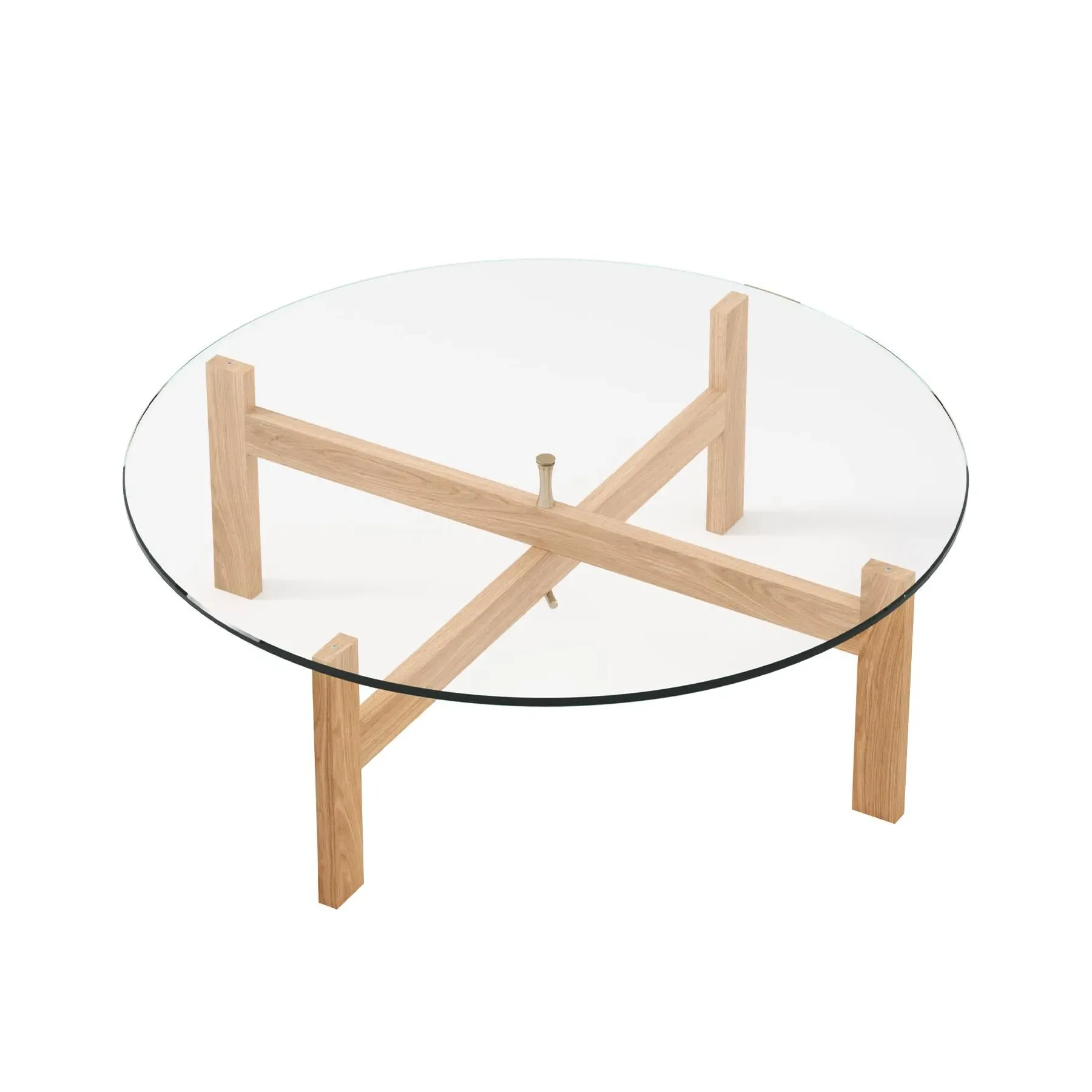 Round Coffee Table with Glass Top - Oak, Wood