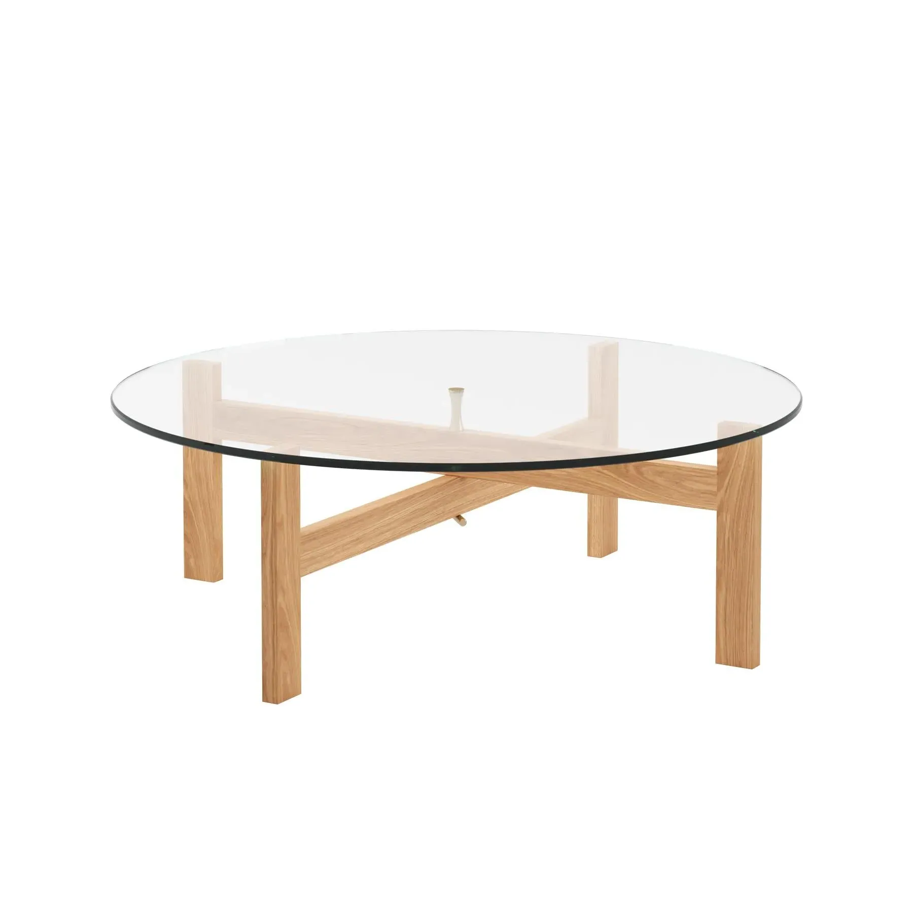 Round Coffee Table with Glass Top - Oak, Wood image