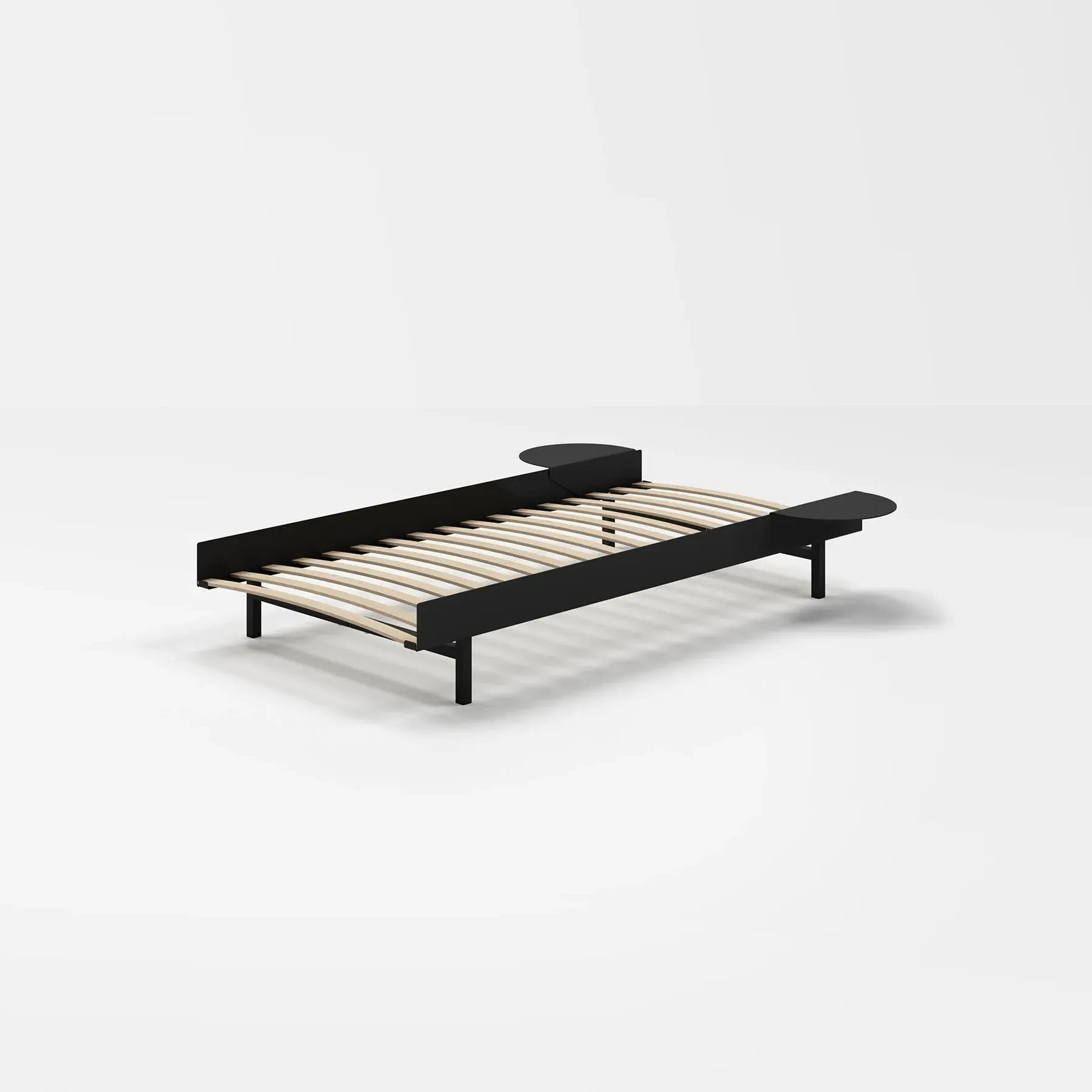 Single Bed Frame with Side Tables - Black, Steel image