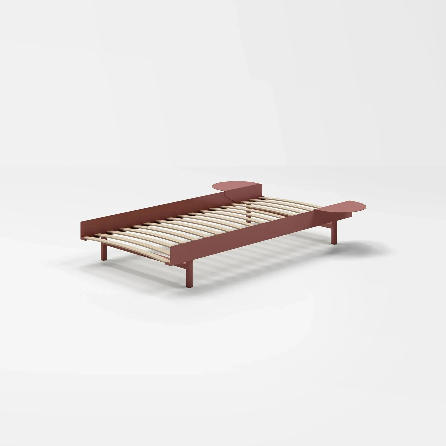 Single Bed Frame with Side Tables - Dusty Rose, Steel