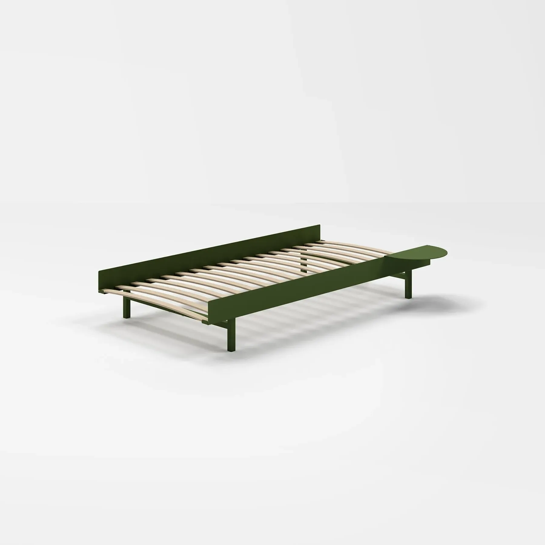 Single Bed with Side Table - Pine Green, Steel